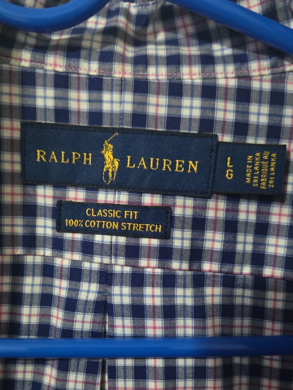 Ralph Lauren Blue and White Plaid Button-Down Shirt
